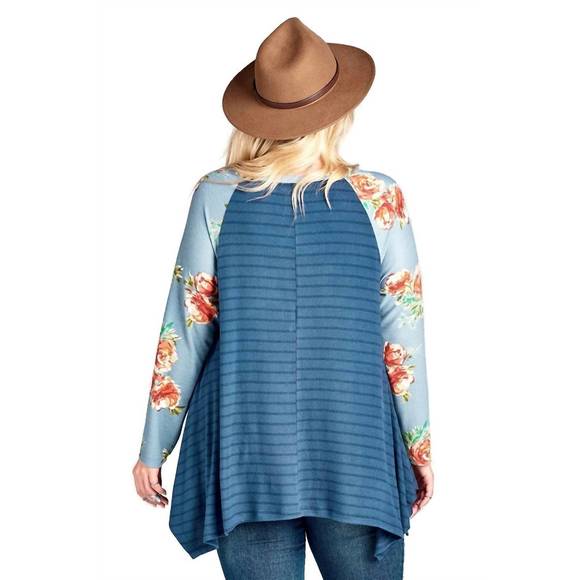 NEW UMGEE floral & striped knit trapeze tunic - plus in blue - Picture 3 of 4